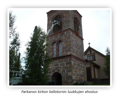 Parkanon kirkon kellotornin luukkujen ehostus